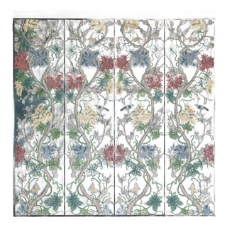 Botanical Hand-Painted Room Divider with Vibrant Flowers and Vines, Vintage For Sale