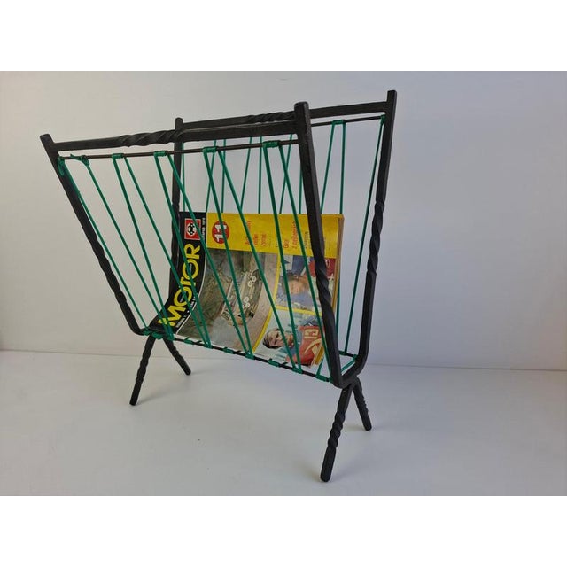Mid-Century Czechoslovakian Magazine Rack with Green Wire, 1960 For Sale - Image 4 of 18