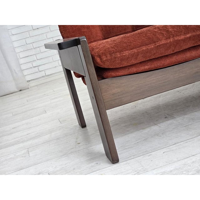 Mid-Century Modern Danish 3-Seater Sofa in Red Velour and Oak, 1970s For Sale - Image 3 of 17