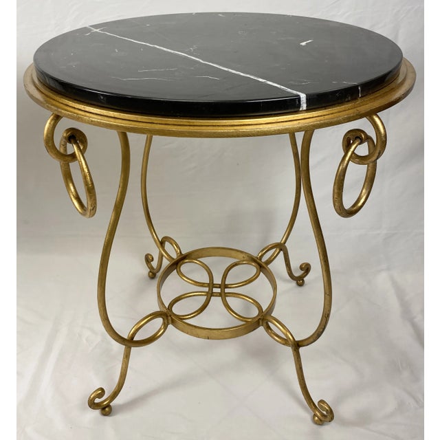 Late 20th Century Pair of Rene Drouet Style Marble and Gilded Iron Side Tables For Sale - Image 5 of 11