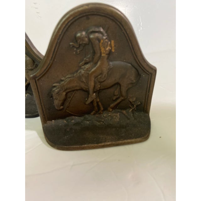 Vintage Native American Indian Horse Bookends The Last Trail corr 1928 Metal or bronze Circle with triangle inside then 6...