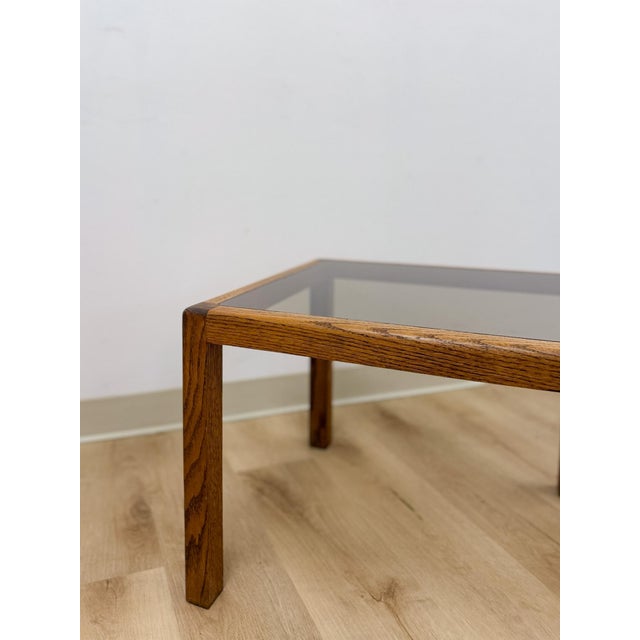 Mid-Century Modern Vintage MCM Scandinavian Design Side Table Smoky Glass Top Dark Wood Accent For Sale - Image 3 of 9