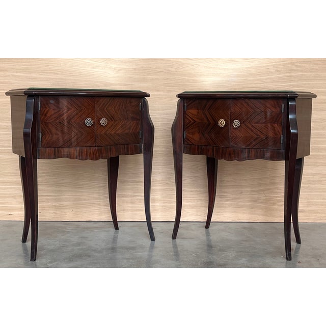 Wood Early 20th Century Art Deco Italian Bedside Tables in Mahogany, 1950s, Set of 2 For Sale - Image 7 of 14