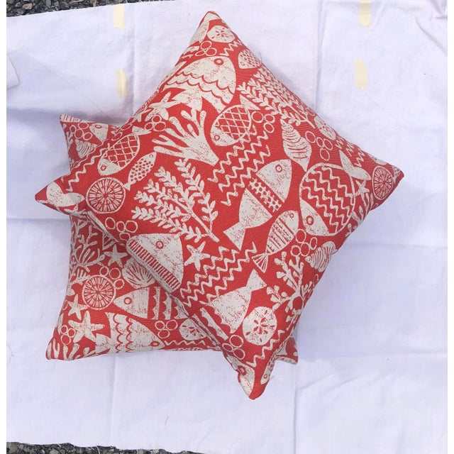 Coral and White Tropical Fish Pattern Outdoor Pillow Cover For Sale - Image 4 of 9