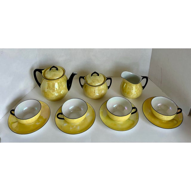 Bavarian Lusterware Yellow Iridescent Tea Set for Party of 4 For Sale - Image 4 of 12