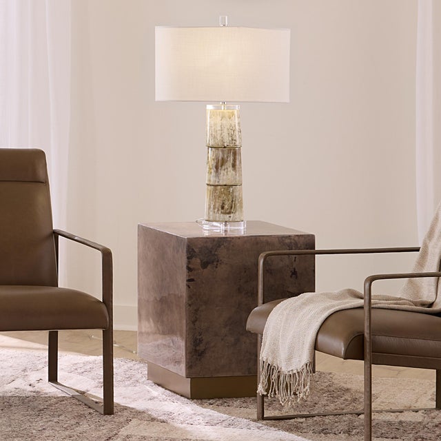 Cube Side Table, Warm Grey Vellum Artisans craft these tables using highly glossed natural goat vellum, a rare and strong...