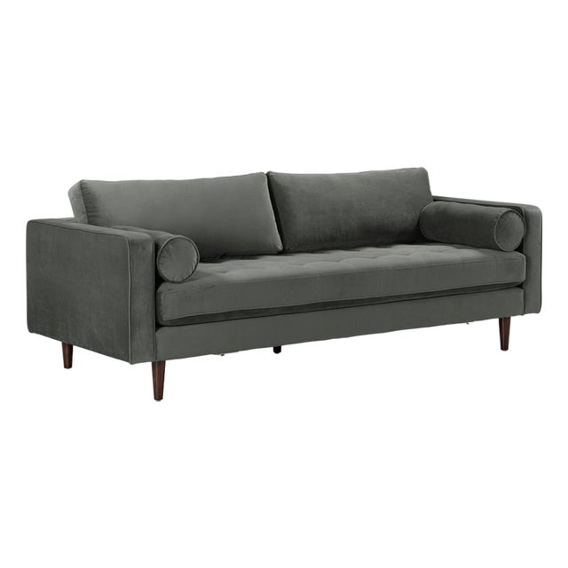 Cave Ash Gray Velvet Sofa For Sale