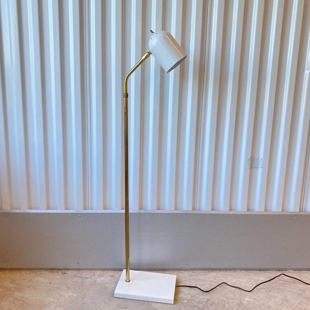 Ward Furniture Mfg. Mid-Century Ward White Lacquered and Brass Pharmacy Adjustable Floor Lamp For Sale - Image 4 of 13