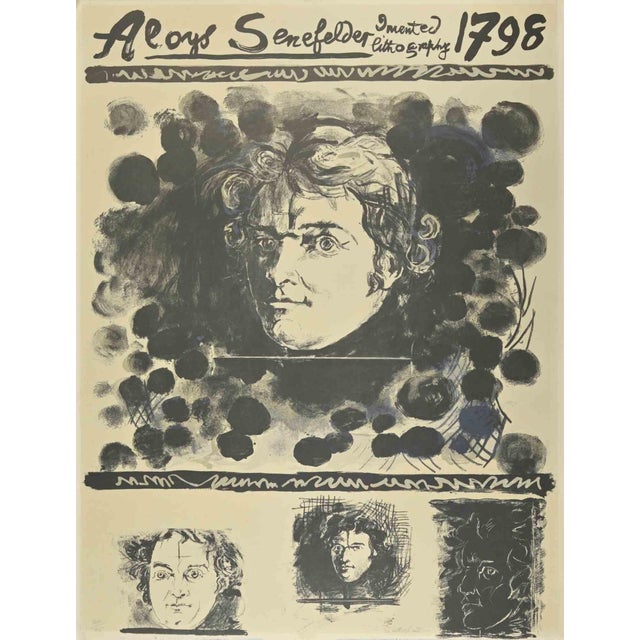 Modern Graham Sutherland, Portrait of Aloys Senefelder, Lithograph, 1971 For Sale - Image 3 of 3