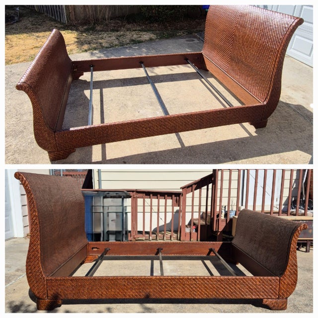 Baker Furniture Company Late 20th Century British Colonial Style Wicker Sleigh Bed Frame - Queen Size For Sale - Image 4 of 10