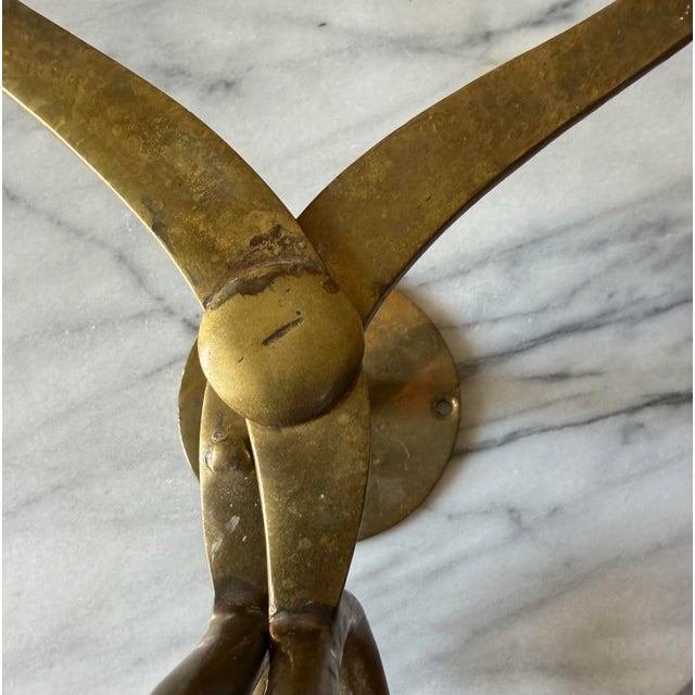 Vintage Heavy Solid Brass Wall Mount Ice Tong Towel Holder For Sale - Image 9 of 11