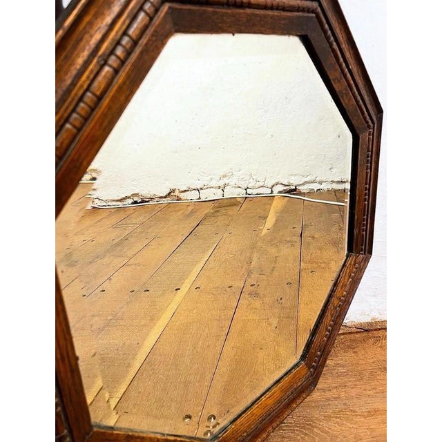 Antique Early 20th Century Octagonal Oak Wall Mirror, 1920s For Sale - Image 4 of 6
