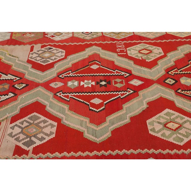 Mid 20th Century Vintage Red Turkish Large Kilim Rug For Sale - Image 4 of 7