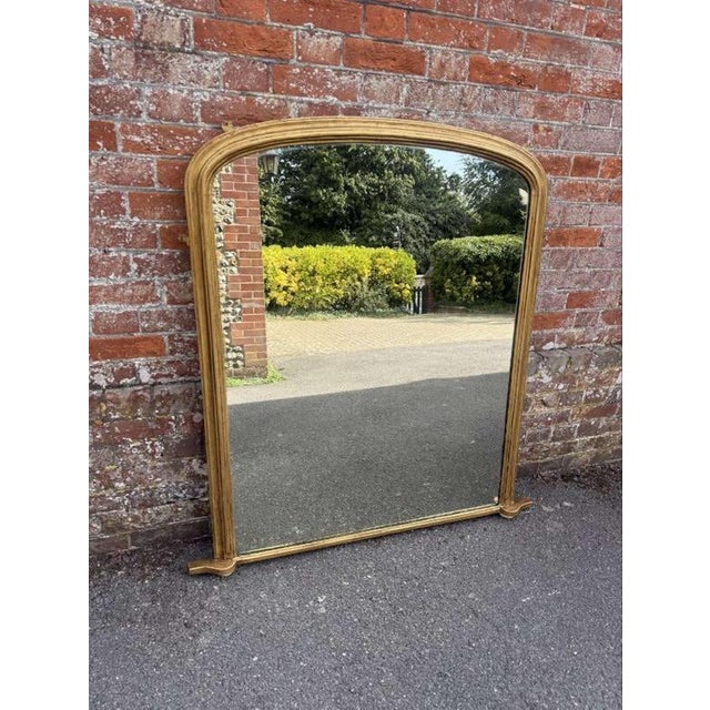 Glass Large Antique 19th Century English Carved Gilt Wood and Gesso Arched Top Overmantle Mirror For Sale - Image 7 of 7