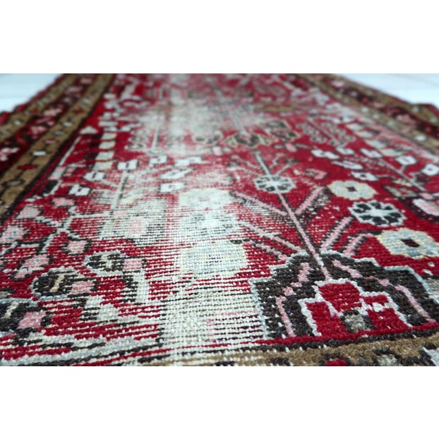Antique Distressed Persian Hamadan Rug, Geometric 2.6' x 4.4', 1920s This striking antique Persian Hamadan rug, dating to...