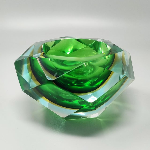 Flavio Poli Large Green and Yellow Ashtray by Flavio Poli for Seguso, 1960s For Sale - Image 4 of 8