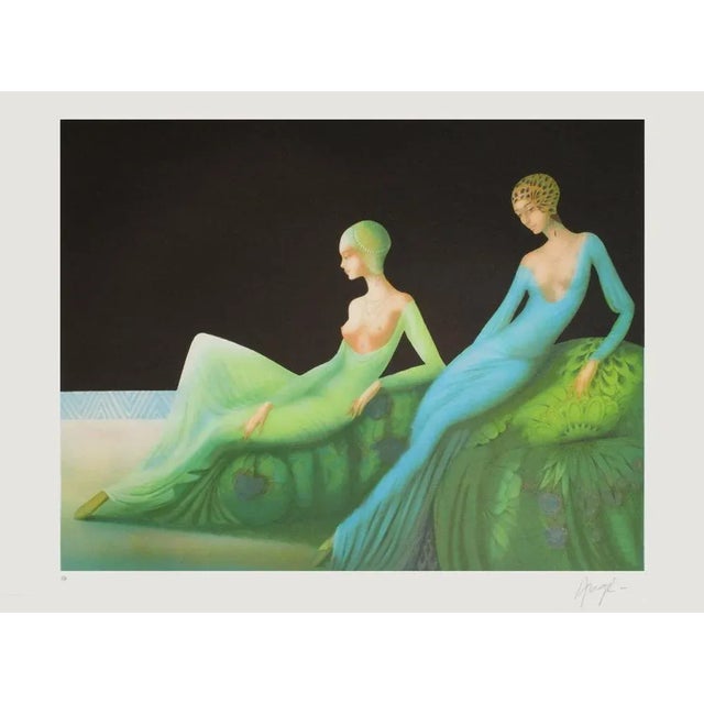 1985 Philippe Augé Art Deco Revival Style Muses Lithograph For Sale