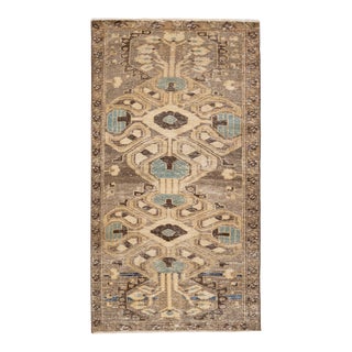 Vintage Persian Distressed Handmade Tribal Beige Wool Rug For Sale
