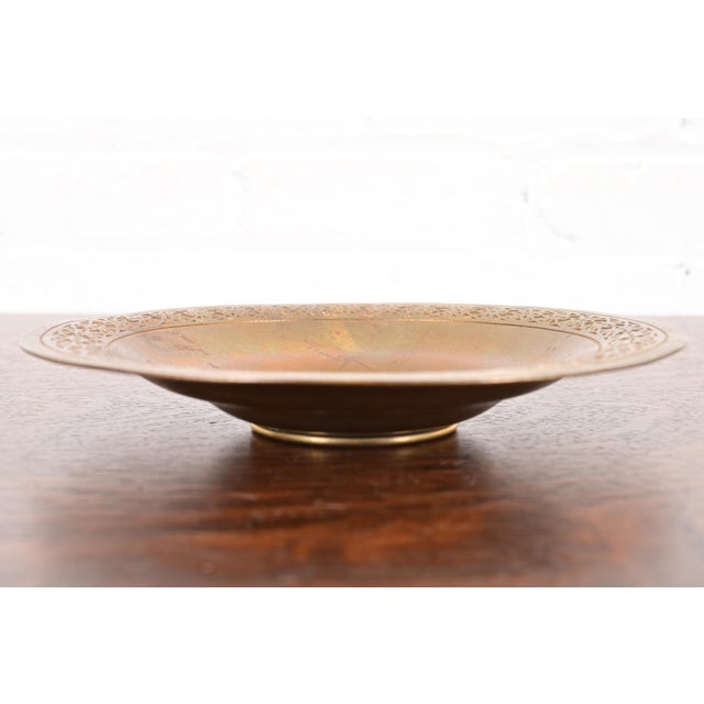Art Deco Tiffany Studios New York Bronze Doré Shallow Bowl or Plate With Decorative Border For Sale - Image 3 of 7