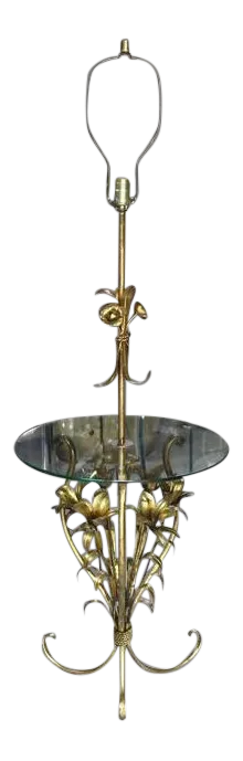 Mid Century Modern Gold Gild Metal Leaf Table Floor Lamp