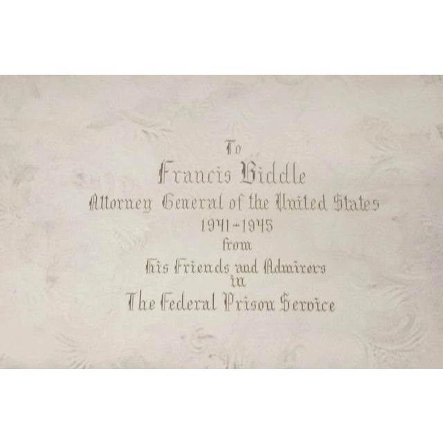 Metal Antique Victorian Silver Plated 12" Round Award Platter Tray to Francis Biddle For Sale - Image 7 of 11