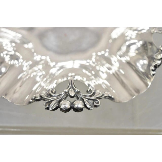 Metal Vintage Victorian Silver Plated Handkerchief Candy Dish Fruit Bowl Berry Design For Sale - Image 7 of 11