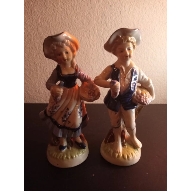 1970s Blue & White Porcelain Boy & Girl Figurines- Set of 2 For Sale - Image 11 of 11