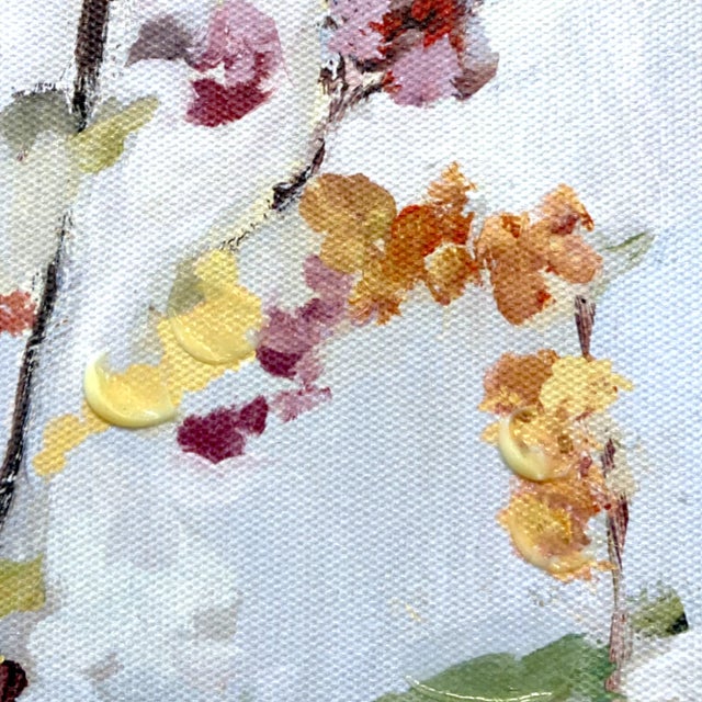 Giclée canvas art print of abstract flower painting with textured palette knife highlights. It is a wrap around canvas...