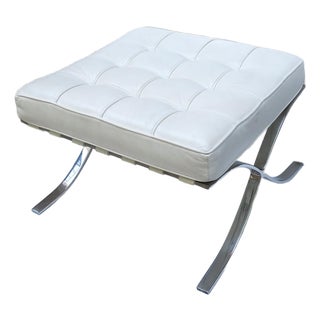 Mies Barcelona Style White Leather Stool Ottoman Bench For Sale
