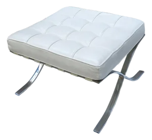 Mies Barcelona Style White Leather Stool Ottoman Bench