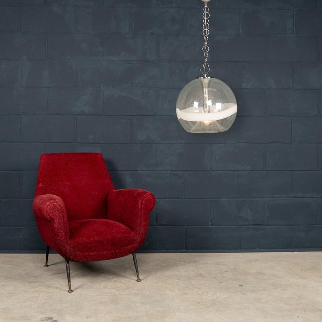 Vintage Italian White and Clear Murano Glass Pendant Lamp, 1970 For Sale - Image 14 of 16