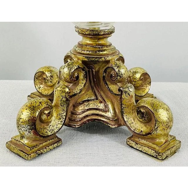 1980s Italian Rococo Style Gilt Metal and Cut Glass Candle Holder, a Pair For Sale - Image 5 of 11