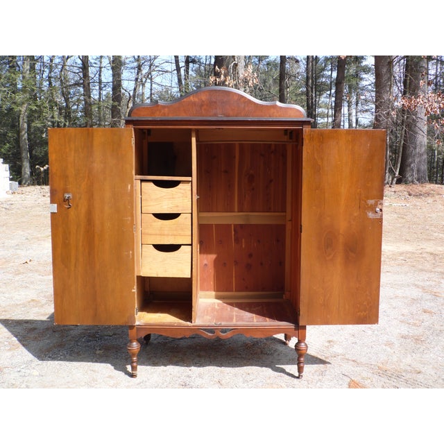 Vintage Art Deco Walnut Chifferobe Wardrobe Armoire Hall Foyer Coat