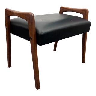 Vintage 1960s Sculptural Walnut and Vegan Leather Foot Rest/Ottoman For Sale