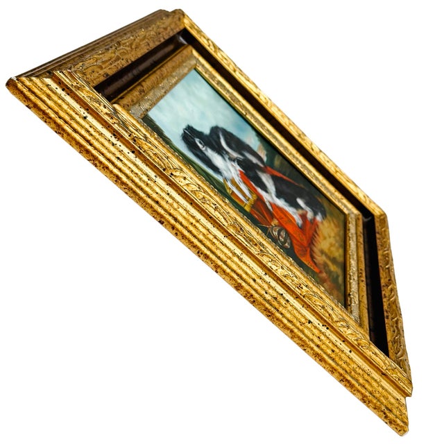 Wood Vintage Oil Painting on Board of King Charles Spaniels After Richard Ansdell - Unsigned For Sale - Image 7 of 10