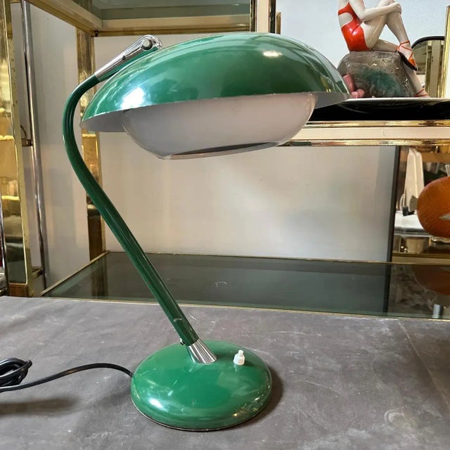 1960s Stilnovo Style Mid-Century Modern Green Painted Metal Italian Table Lamp For Sale - Image 12 of 12