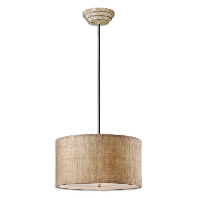 Modern Dafina 3 Light Burlap Drum Pendant For Sale - Image 3 of 3