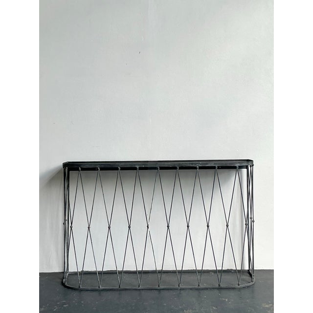 Metal Vintage Boho Patinated Metal Demilune Console Table For Sale - Image 7 of 12