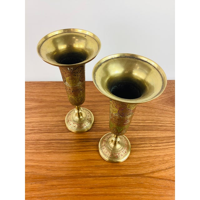 Vintage 1970s Tinted Brass Pair of Vase / Vessels or Candle Holders For Sale - Image 4 of 4