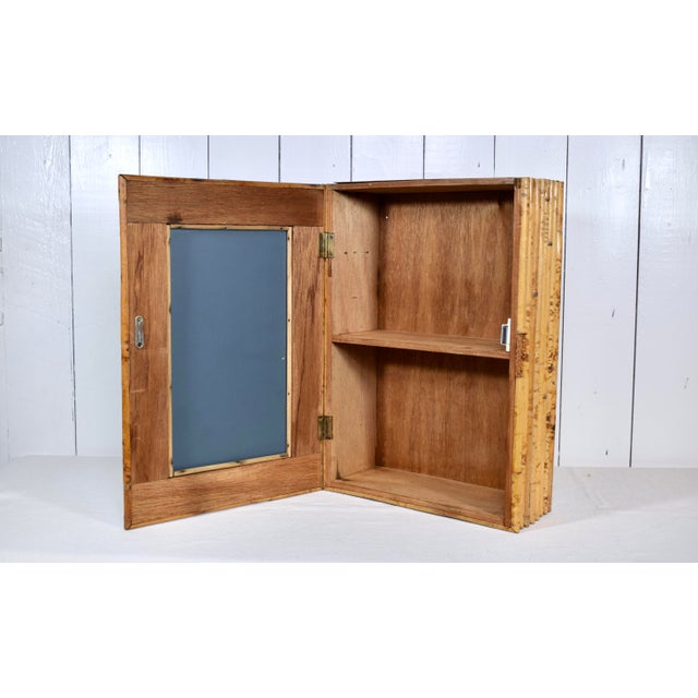 English Vintage Bamboo Rattan Wall Cabinet With Mirror For Sale - Image 3 of 9