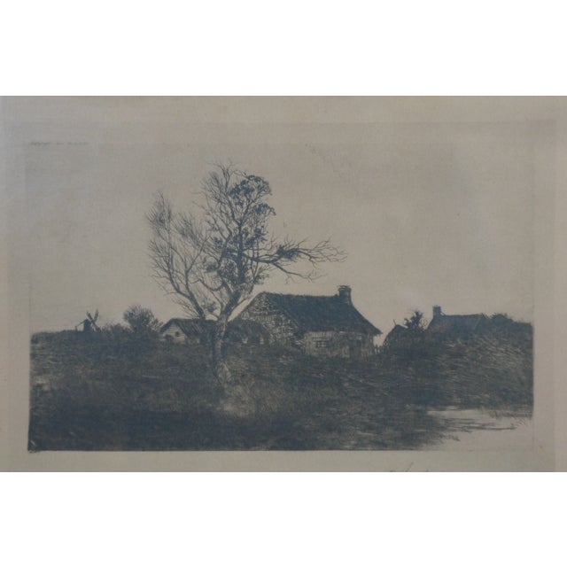 Late 19th Century Antique Nan Lindahl Autumn Country Farmhouse Landscape Etching 13", Framed For Sale - Image 6 of 10