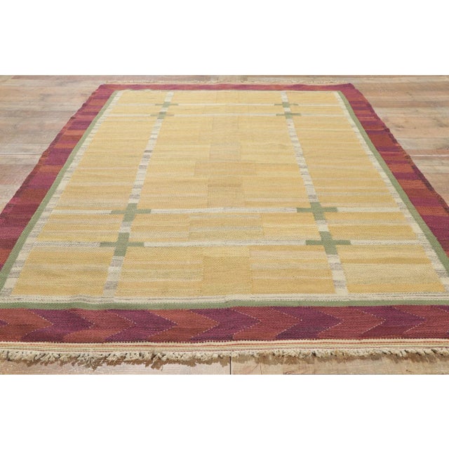 Mustard Mid 20th Century Vintage Swedish Kilim Rollakan Rug, 4'7 X 6'9 For Sale - Image 8 of 10