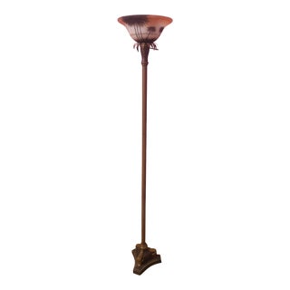 Vintage 1980s Reverse Painted Palm Tree Floor Lamp For Sale