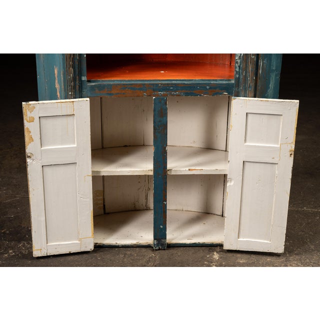 Mid 19th Century Primitive Chippy Corner Cupboard in Blue For Sale - Image 11 of 12
