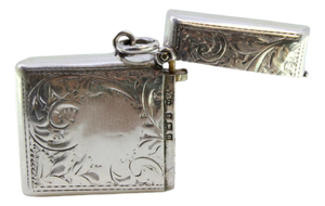 Silver Matchbox with Engraved Plant Motifs and Monogram Card