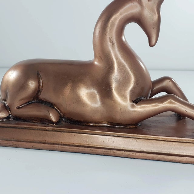 Late 20th Century Art Deco Copper Colored Gazelle Impala Deer Statue Figurine For Sale - Image 10 of 12