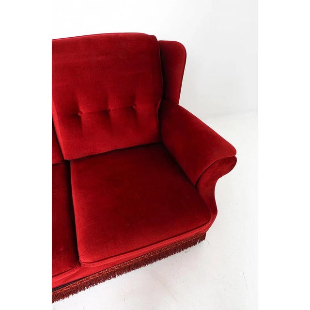 1960s Mid Century Tufted Back Ruby Red Sofa For Sale - Image 11 of 14