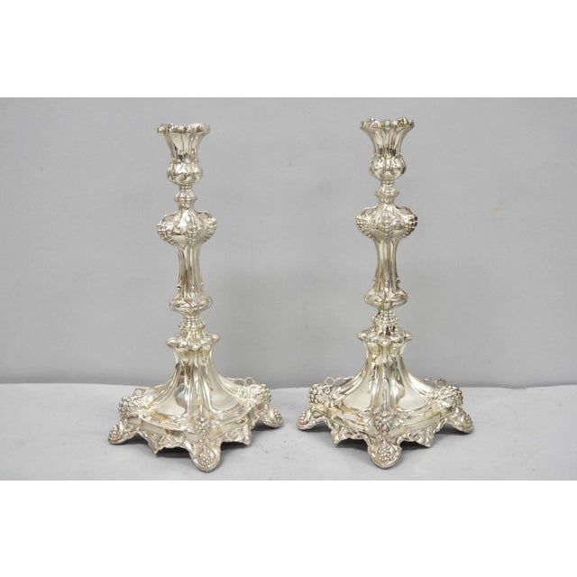 Antique Silver Plated Warsaw Imperial Russia 12" Candlestick Holders - A Pair For Sale - Image 9 of 16