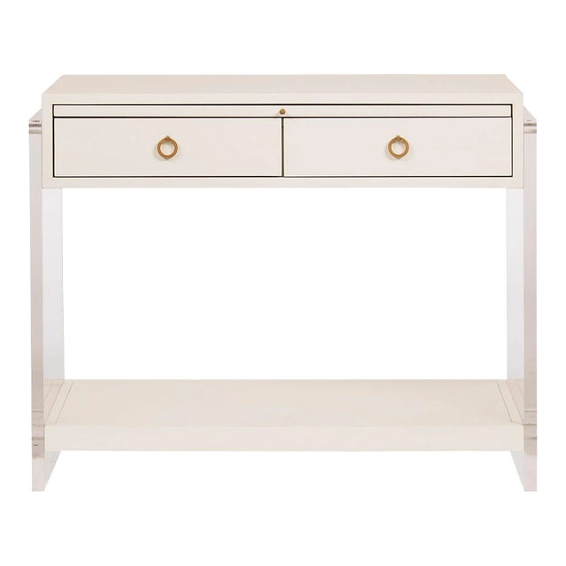 Transitional Shoreline Acrylic Nightstand, Antique White For Sale