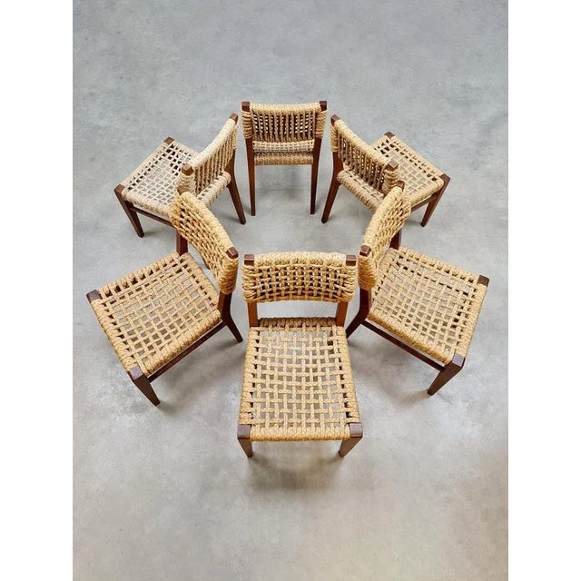 Brown Vintage Woven Rope Dining Chairs by Adrien Audoux & Frida Minet, 1940s, Set of 6 For Sale - Image 8 of 10